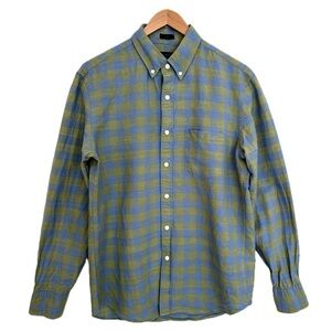 J. Crew Mens Linen Blend Gingham Check Long Sleeve Shirt Size M Slim Fit Button